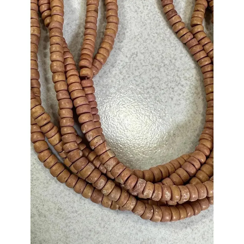VTG Tribal Terracotta Clay Bead Multi Strand Necklace 28”